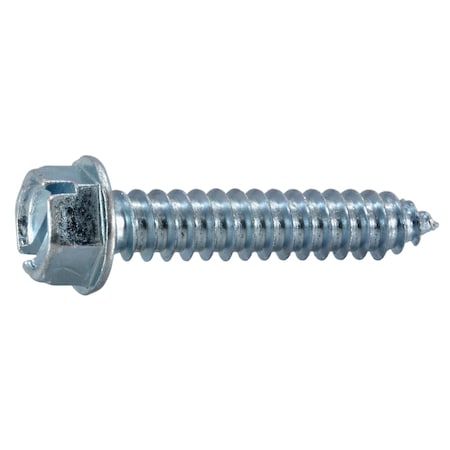 Sheet Metal Screw, 3/8 X 2 In, Zinc Plated Steel Hex Head Slotted Drive, 4 PK